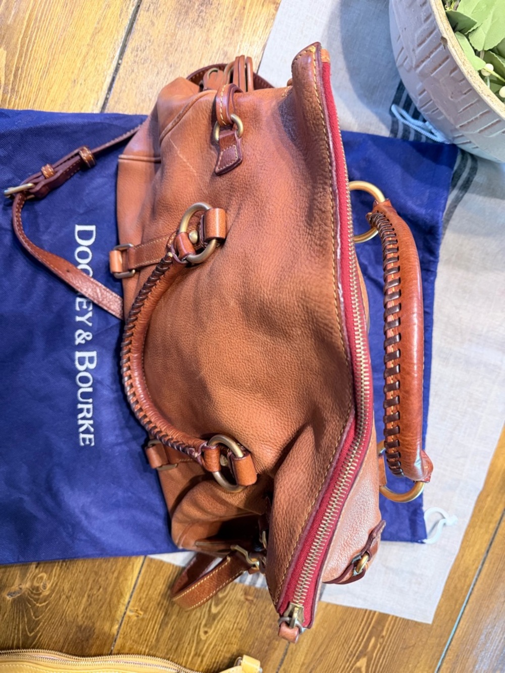 Dooney & Bourke Cognac Leather Shoulder Bag with Braided Handles LARGE - Picture 3 of 12